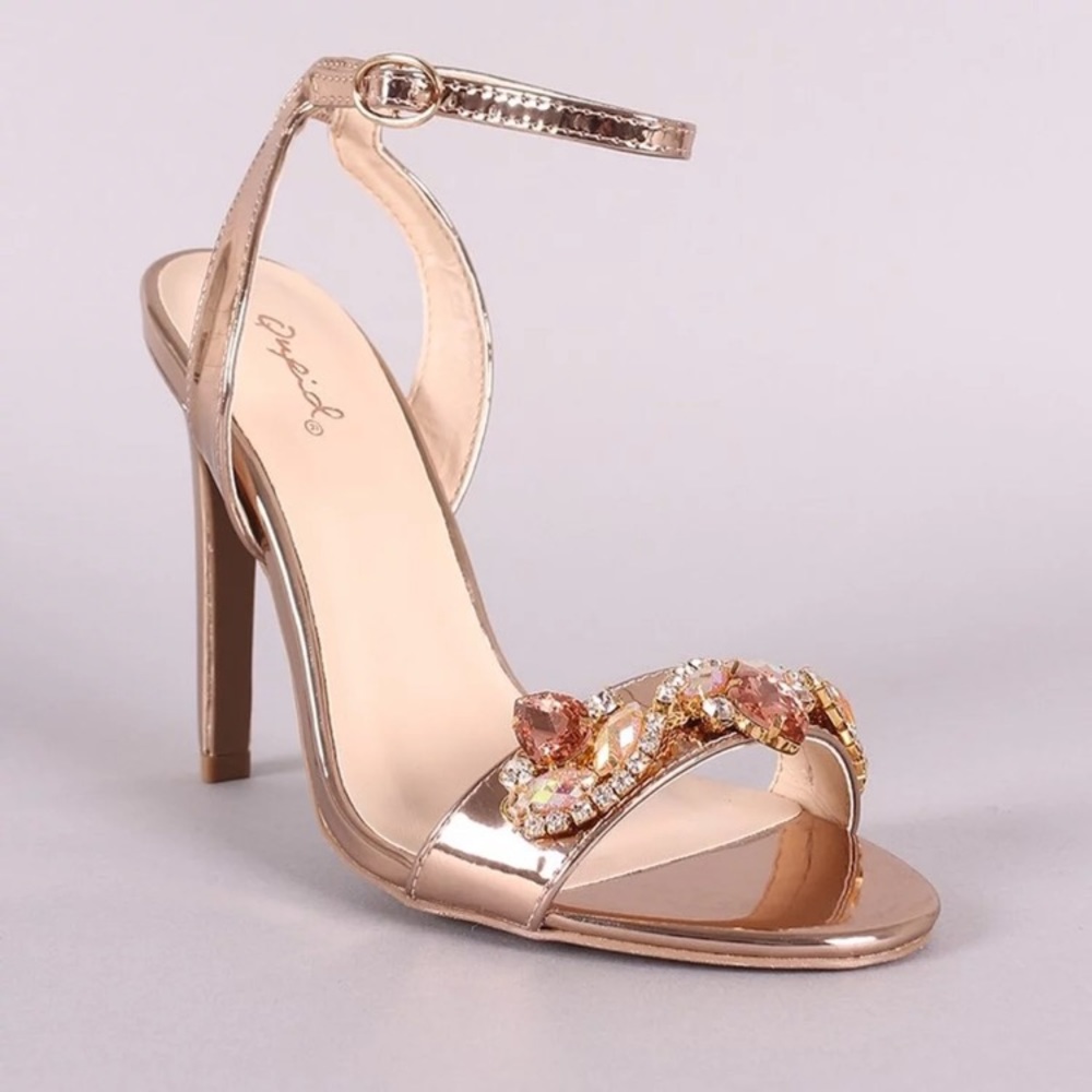 Qupid Heels Rose Gold Jeweled